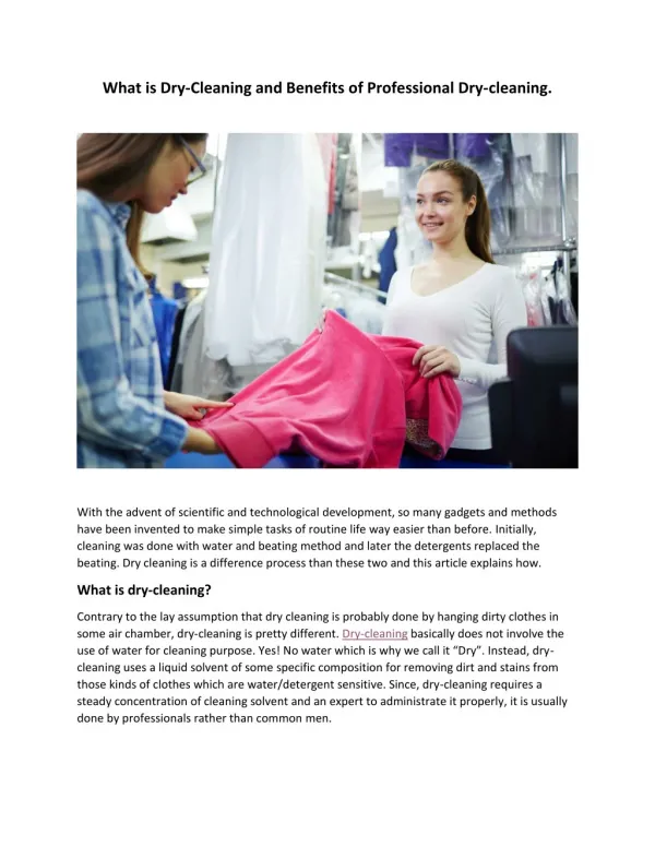 What is Dry Cleaning and Benefits of Dry Cleaning