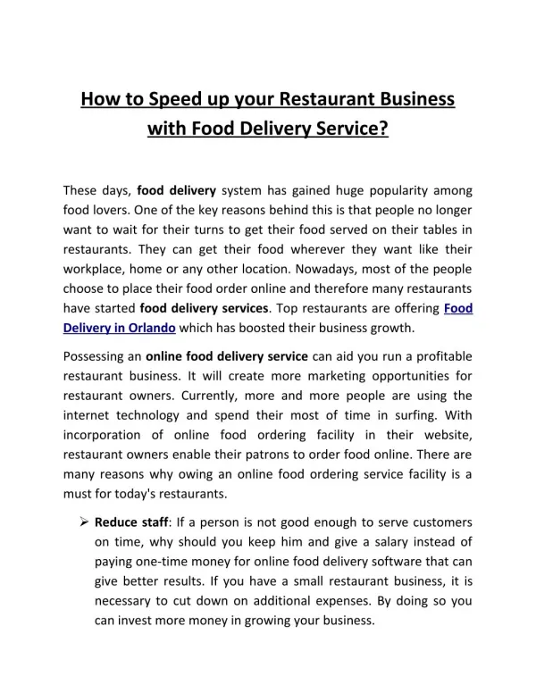 How to Speed up your Restaurant Business with Food Delivery Service?