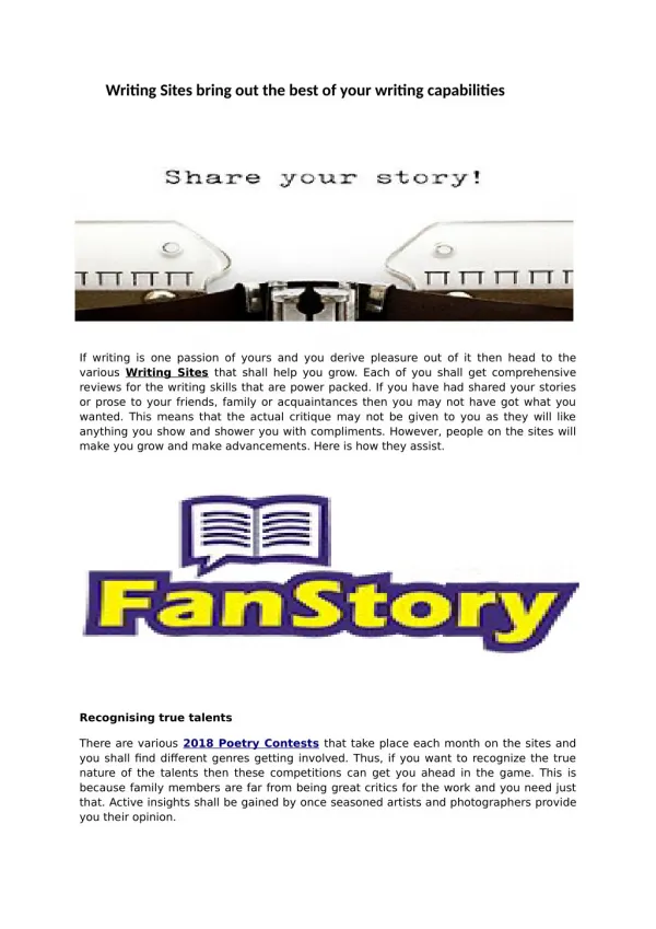 fanstory is the best Writing Site and provide 2018 Poetry Contests