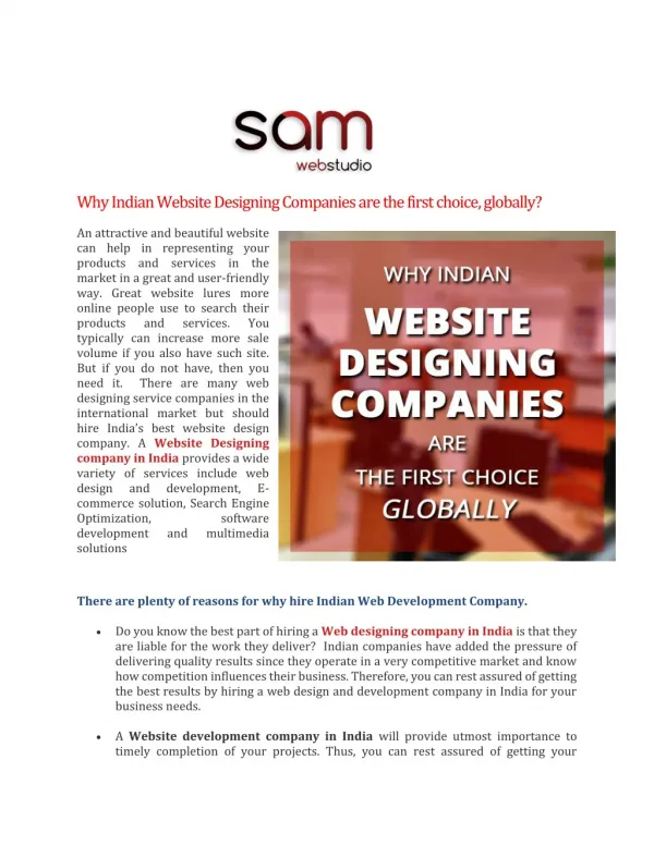 Why Indian Website Designing Companies are the first choice, globally?