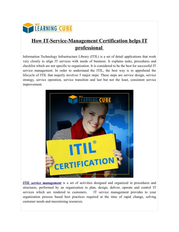 Best ITIL Training online MyLearningCube