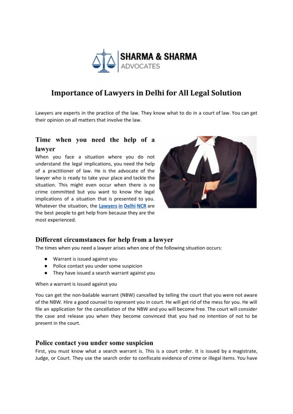 Importance of Lawyers in Delhi for All Legal Solutions