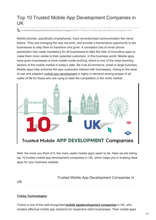 Top 10 Trusted Mobile App Development Companies in UK