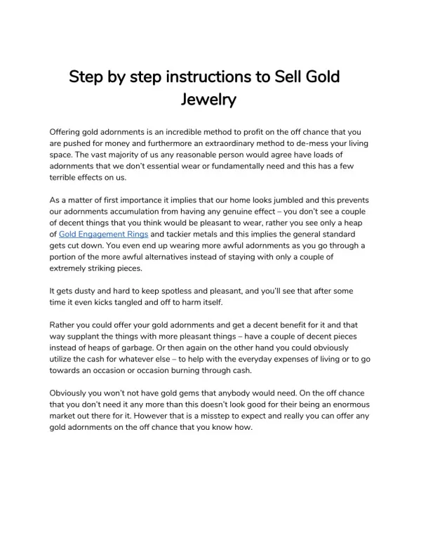Step by step instructions to Sell Gold Jewelry