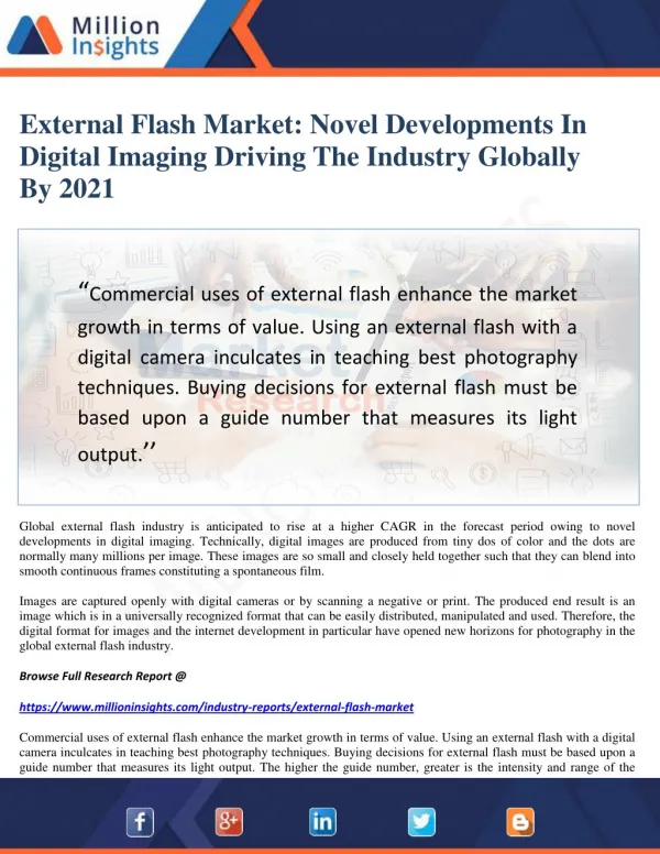 External Flash Market : Novel Developments In Digital Imaging Driving The Industry Globally By 2021