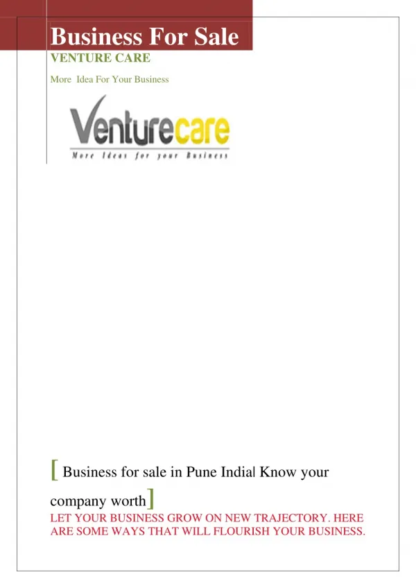 Business For Sale | Know your company worth- Venture Care