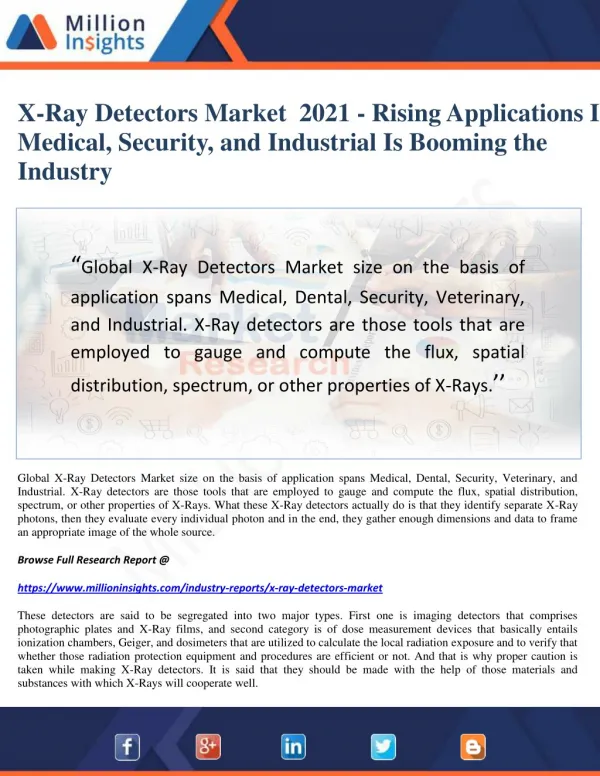 X-Ray Detectors Market 2021 - Rising Applications In Medical, Security, and Industrial Is Booming the Industry