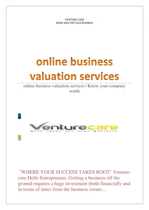 Business Valuation ServicesÂ | Know your company worth Venture care