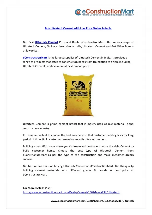 Buy Ultratech Cement with Low Price Online In India
