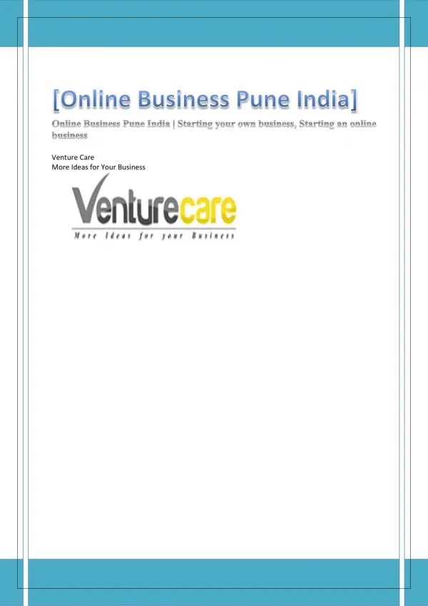 Online Business Pune India | Starting your own business, Starting an online business Venture care