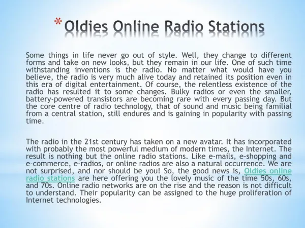 Oldies online radio stations