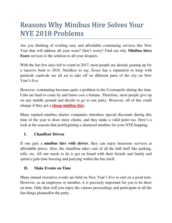 Reasons Why Minibus Hire Solves Your NYE 2018 Problems