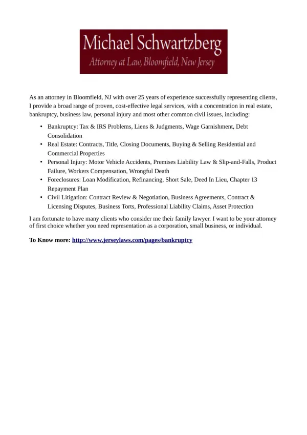 as an attorney in bloomfield nj with over