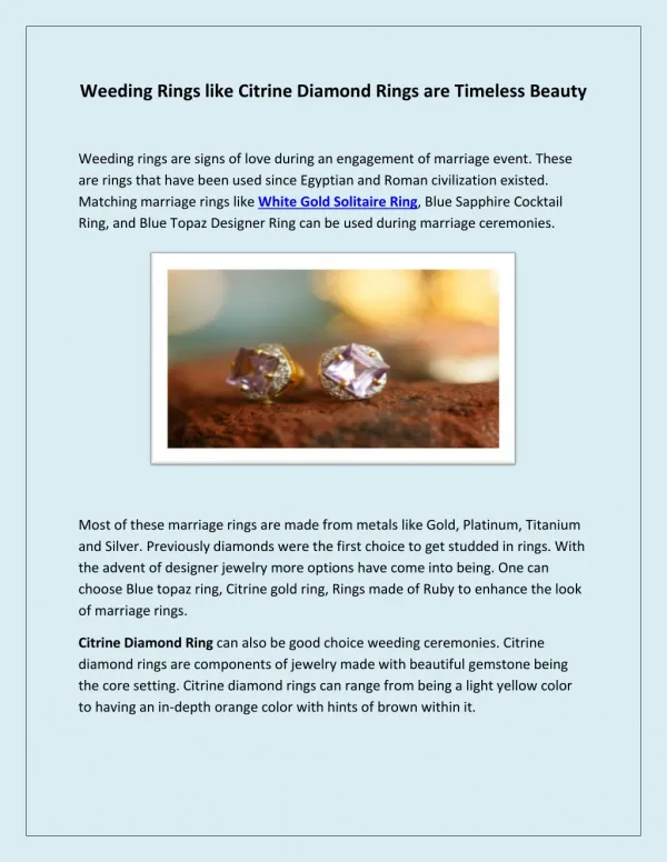 Weeding Rings like Citrine Diamond Rings are Timeless Beauty