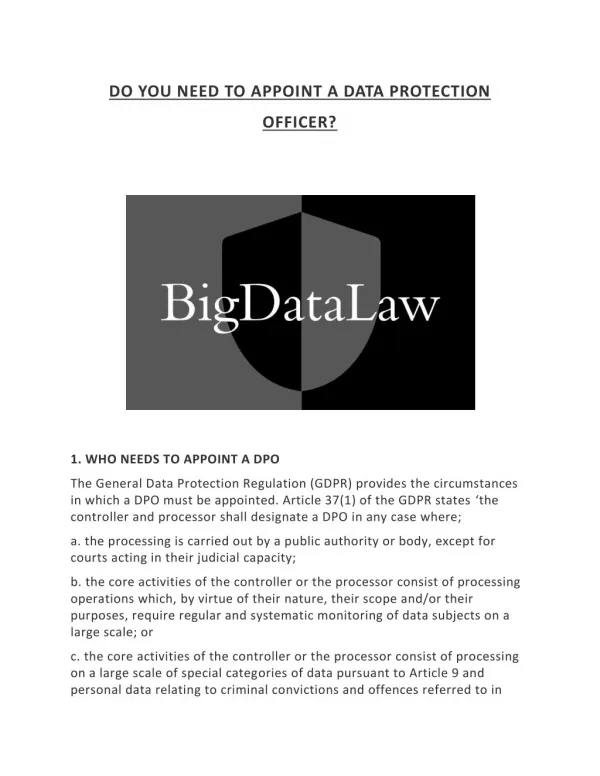 DO YOU NEED TO APPOINT A DATA PROTECTION OFFICER?