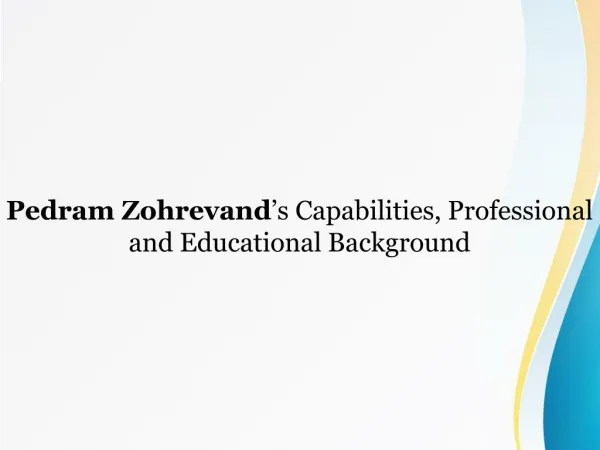 Pedram Zohrevand’s Capabilities, Professional and Educational Background