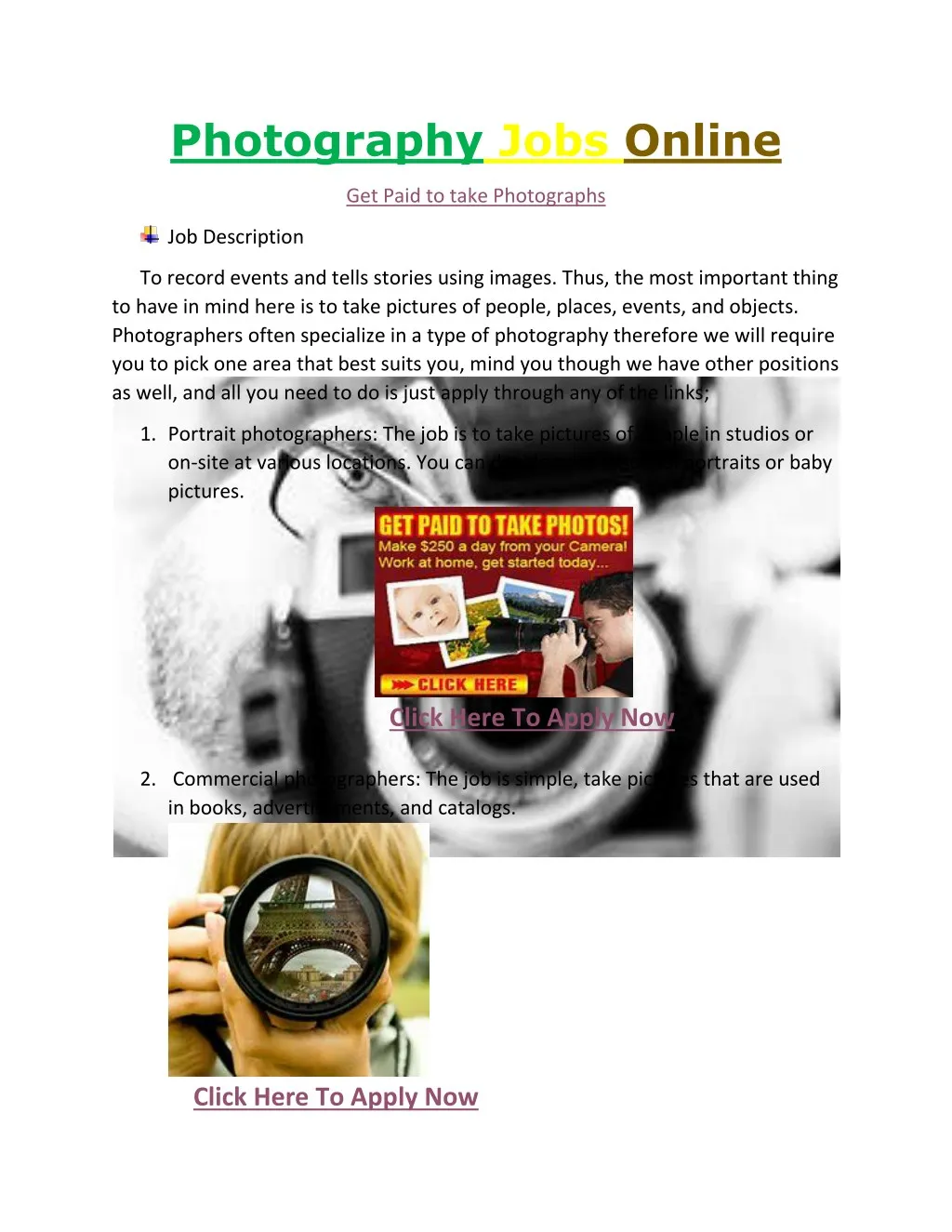 photography jobs online