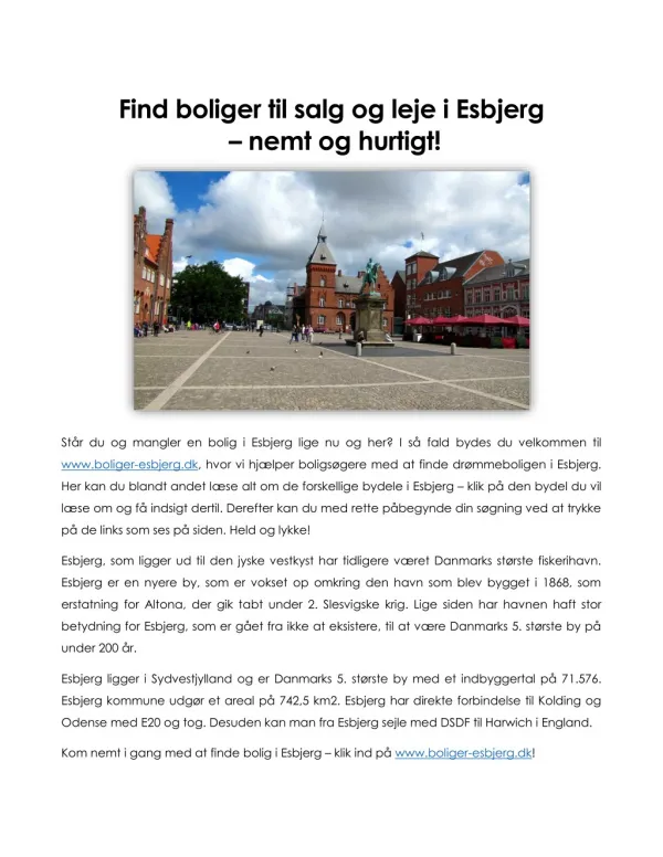Find boliger til salg og leje i Esbjerg â€“ nemt og hurtigt!
