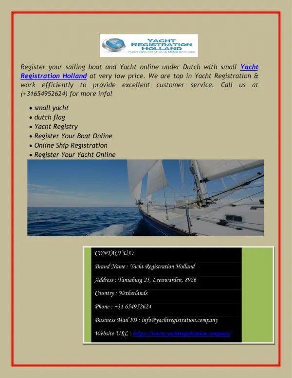 Dutch Boat & Sailboat Registration Online at Low Price