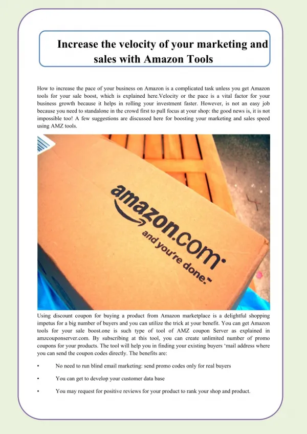 Increase the velocity of your marketing and sales with Amazon Tools