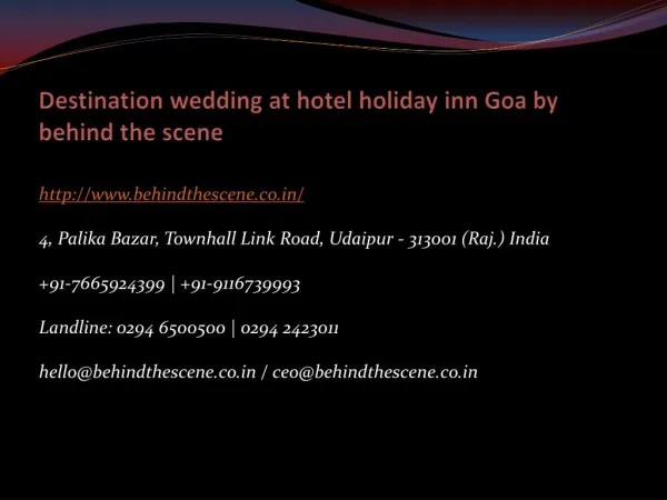 Destination wedding at hotel holiday inn Goa by behind the scene