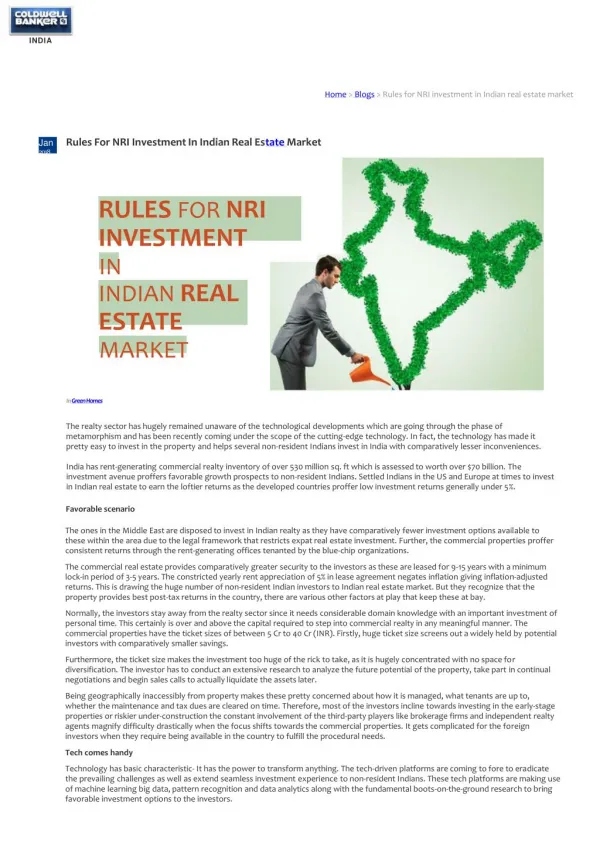 Rules for NRI investment in Indian real estate market