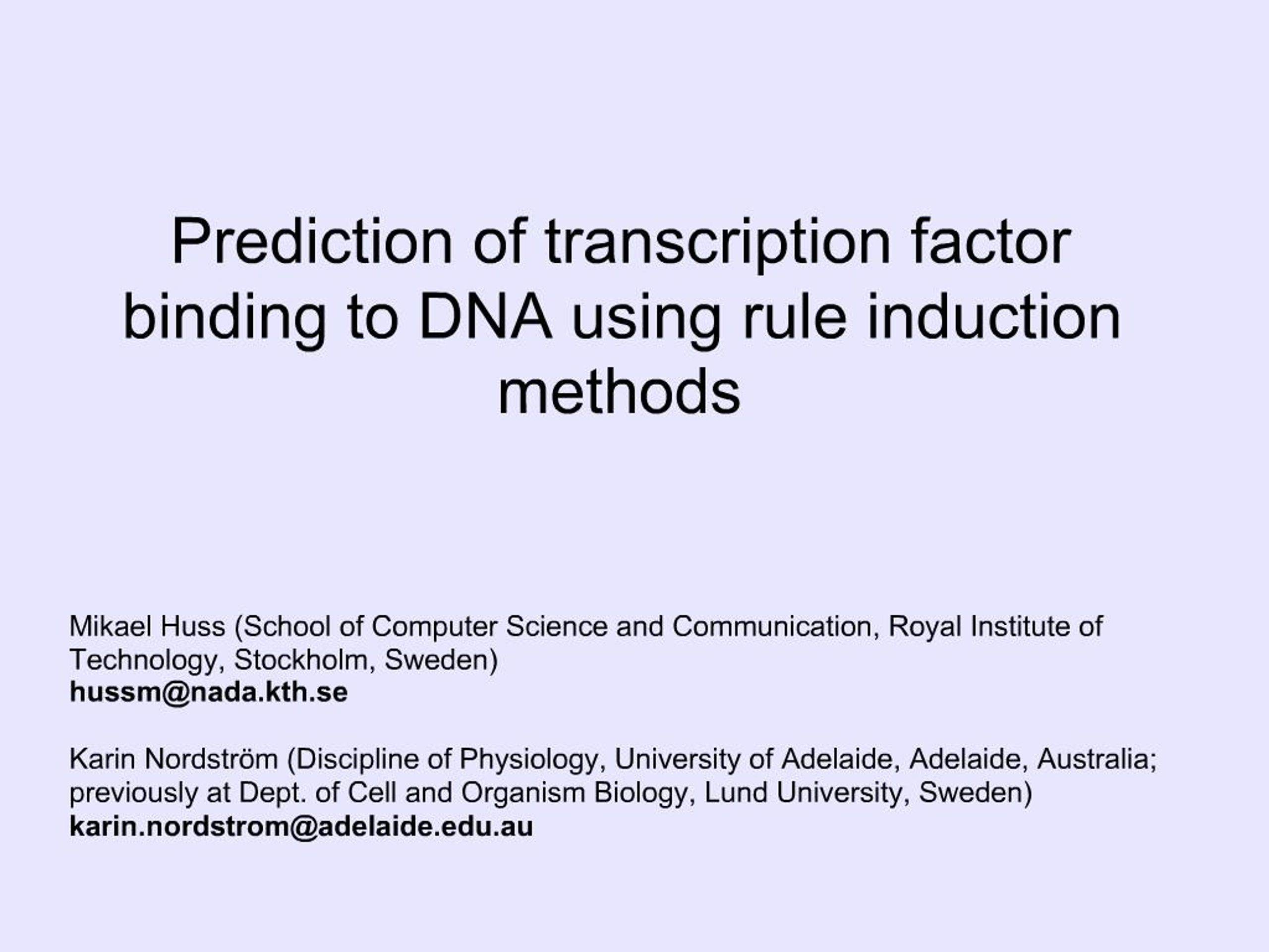 PPT - Prediction of transcription factor binding to DNA using rule ...