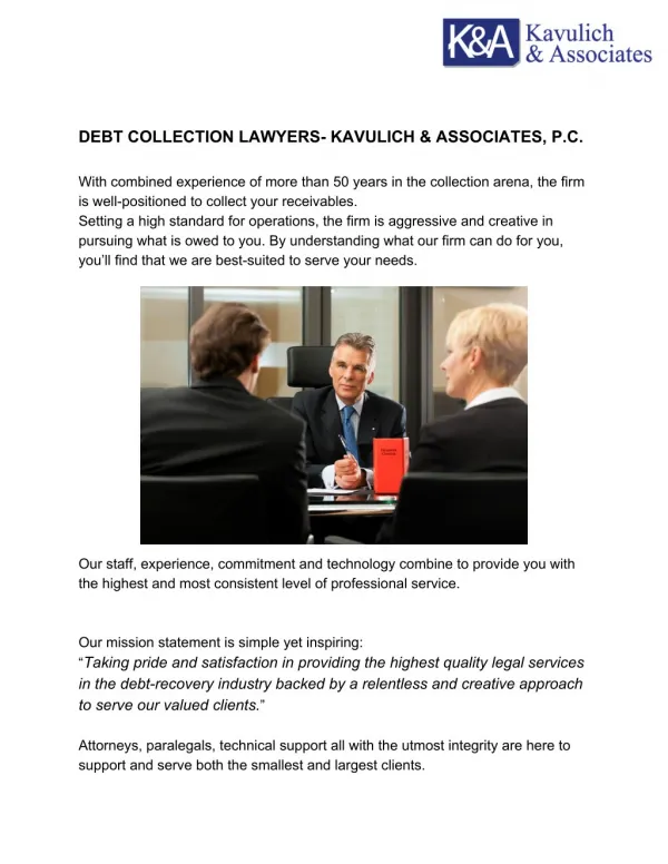 Debt Collection Lawyers- Kavulich & Associates, P.C.