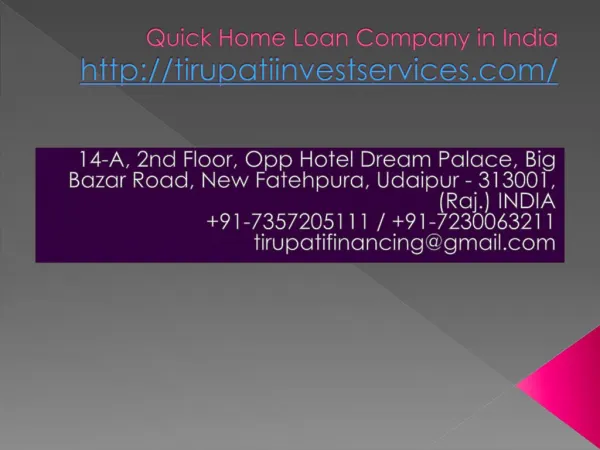 Quick Home Loan Company in India