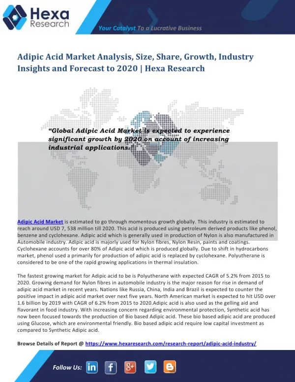Adipic Acid Industry Research Report and Forecast to 2020