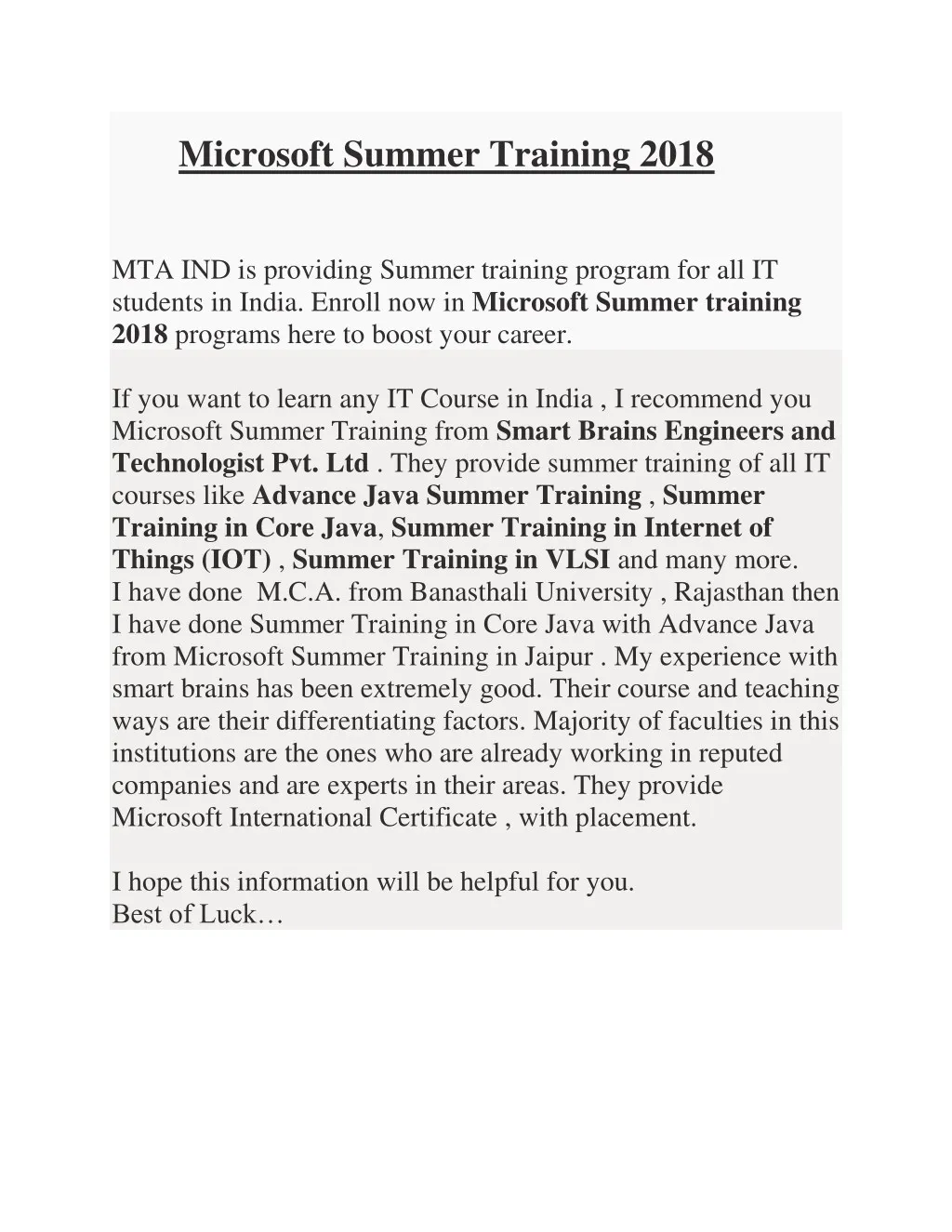 microsoft summer training 2018