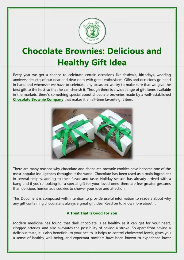Chocolate Brownies: Delicious and Healthy Gift Idea