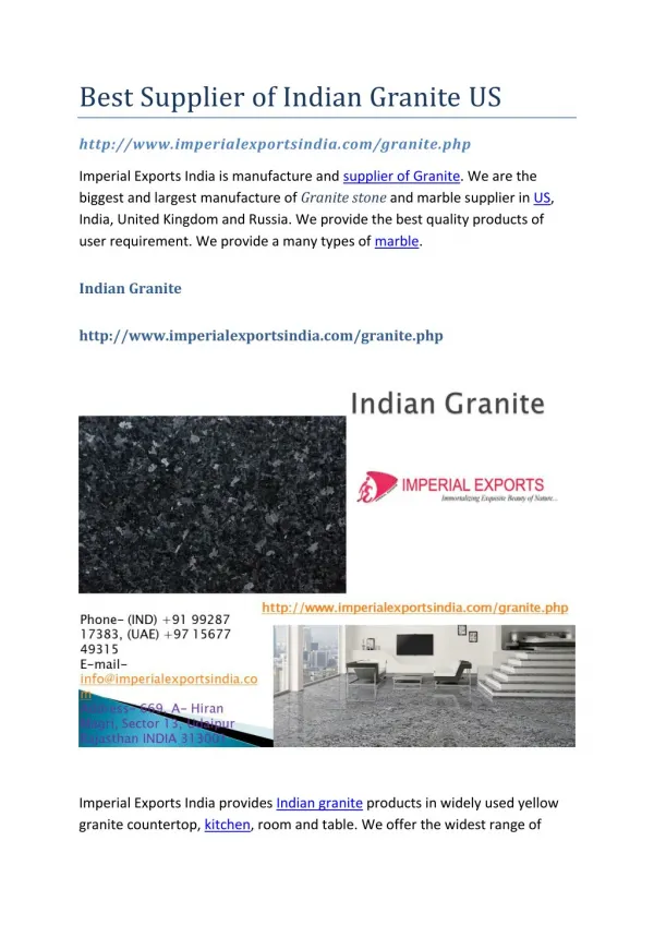 Best Supplier of Indian Granite US