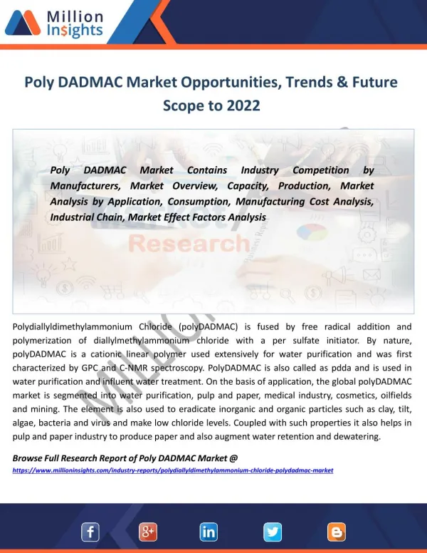 Poly DADMAC Industry Analysis,Trend, Key Suppliers 2017-2022