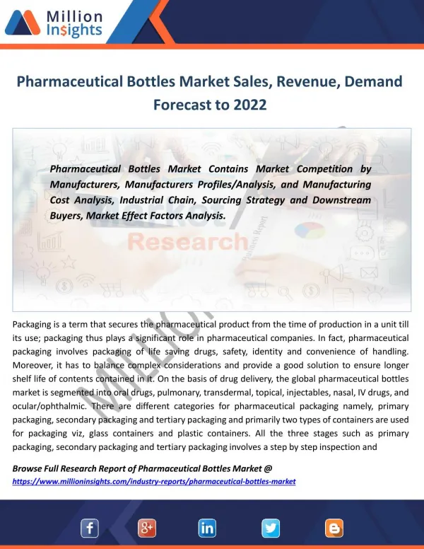 Pharmaceutical Bottles Market Industry Revenue, Production, Consumption Forecast to 2022