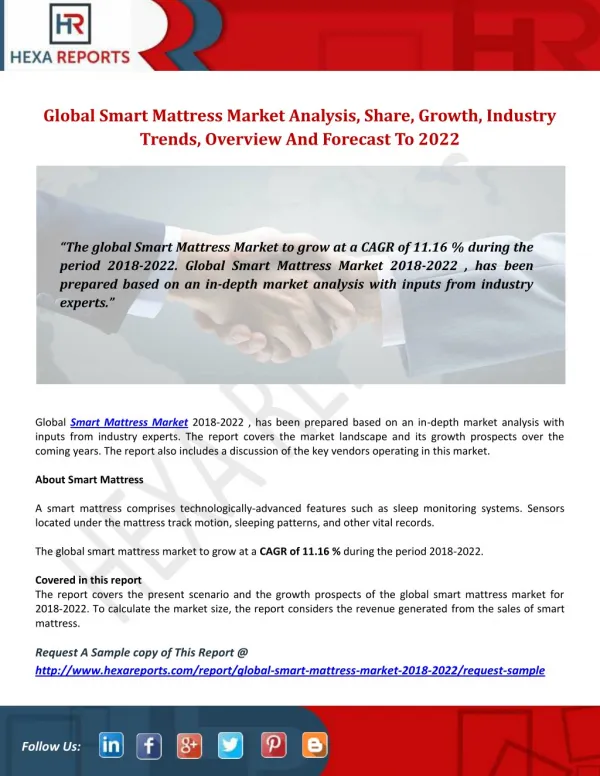 Smart Mattress Market Share - Global Industry Research Report, 2018-2022