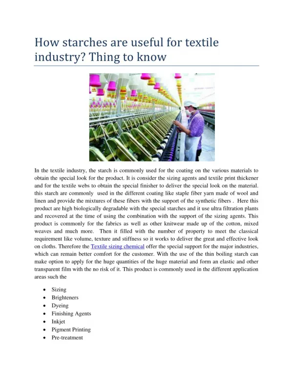 How starches are useful for textile industry? Thing to know