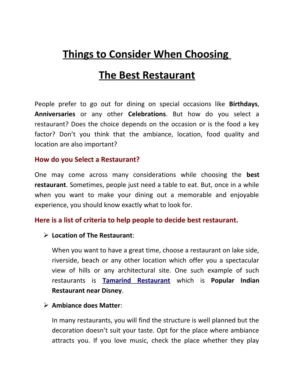 things to consider when choosing