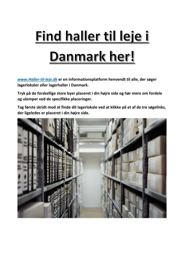 Ledige haller til leje i Danmark