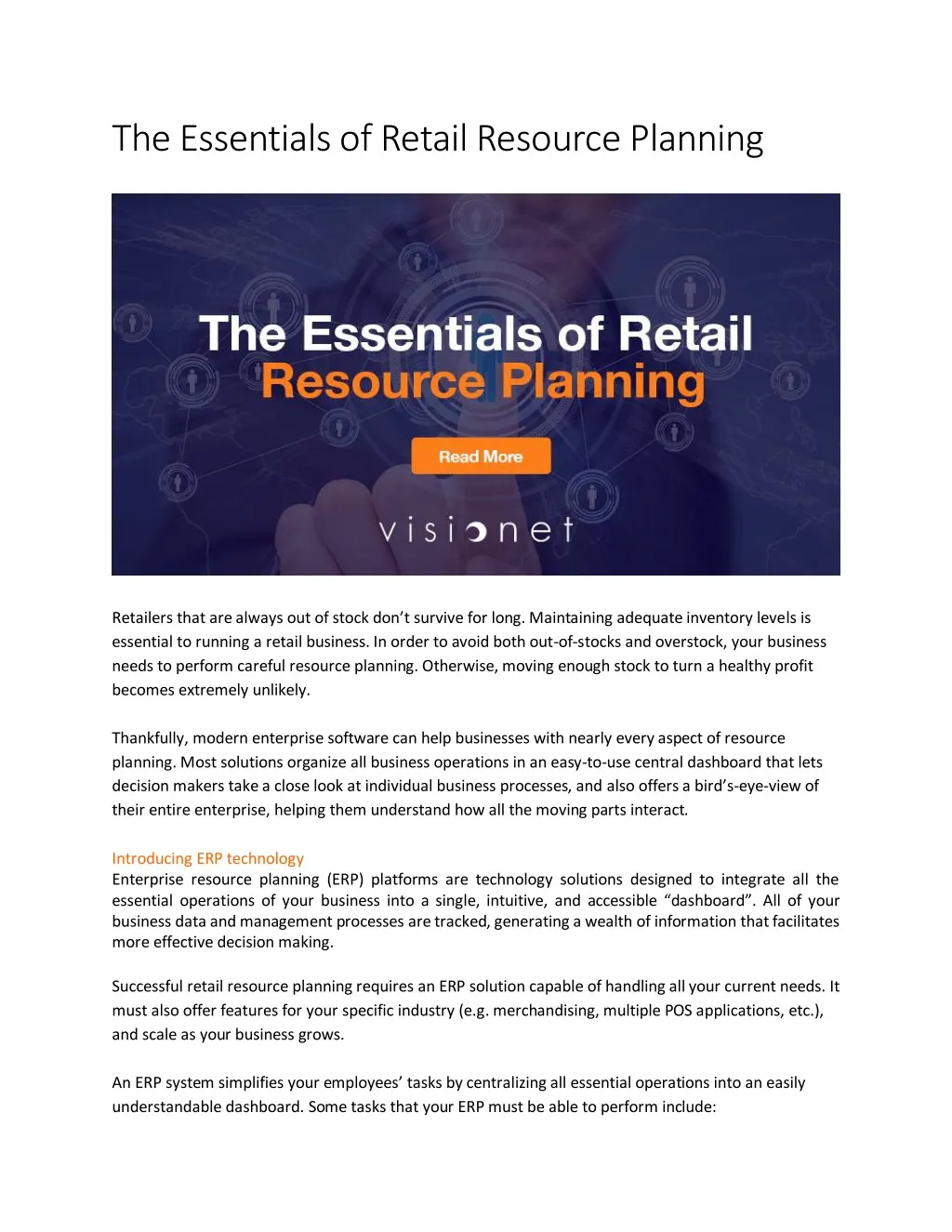 the essentials of retail resource planning