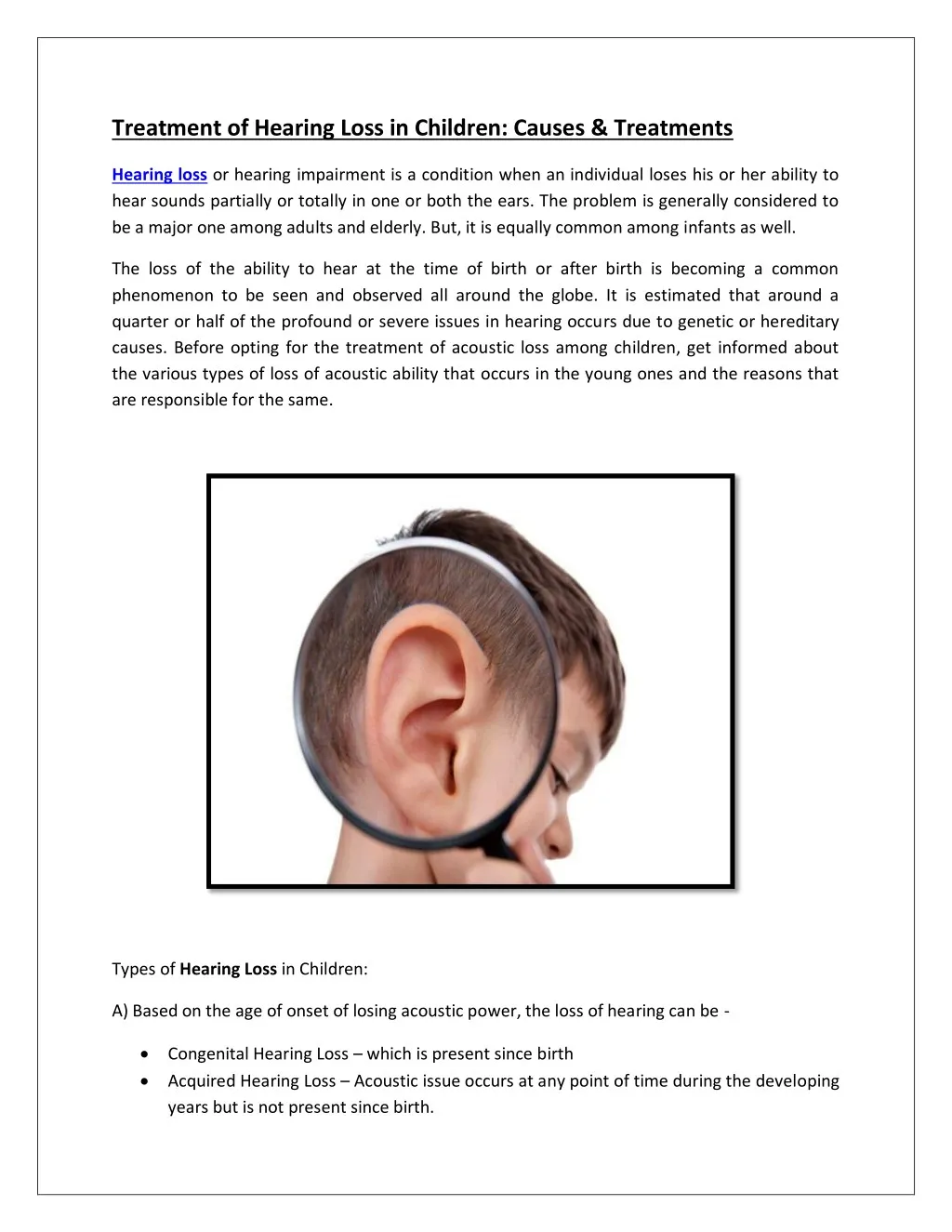 treatment of hearing loss in children causes