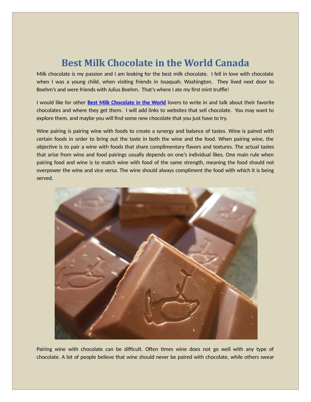 best milk chocolate in the world canada