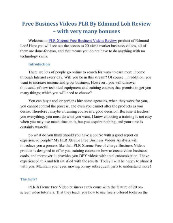 Review about Free Business Video by Edmund Loh