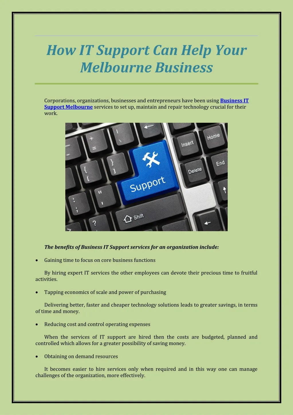 how it support can help your melbourne business