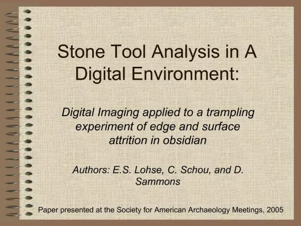 Stone Tool Analysis in A Digital Environment: