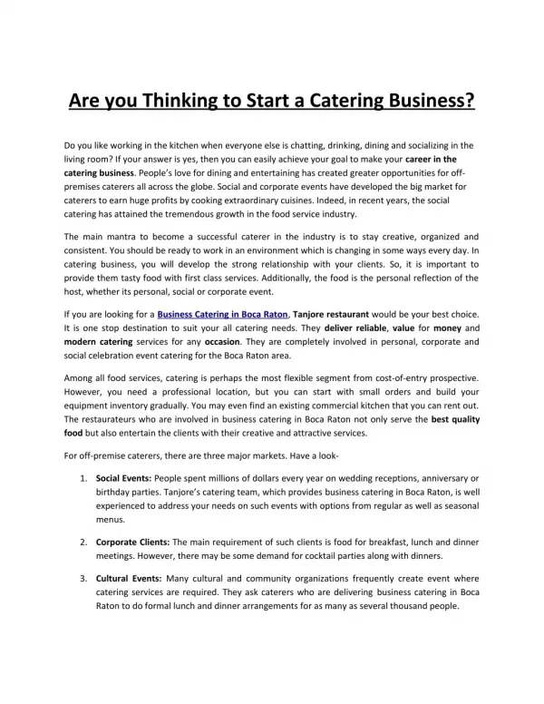 Are you Thinking to Start a Catering Business?