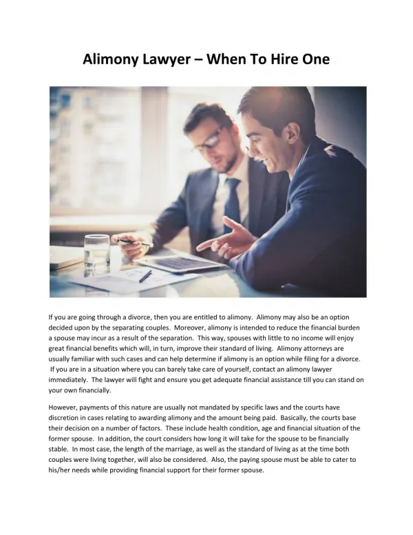 Alimony Lawyer – When To Hire One