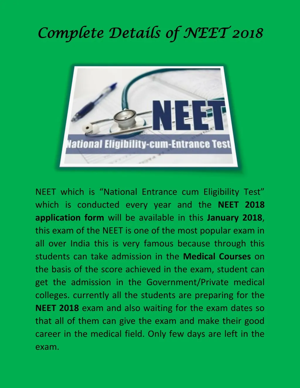 complete details of neet 2018 complete details