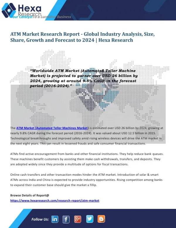 ATM Market (Automated Teller Machines) Industry Research Report
