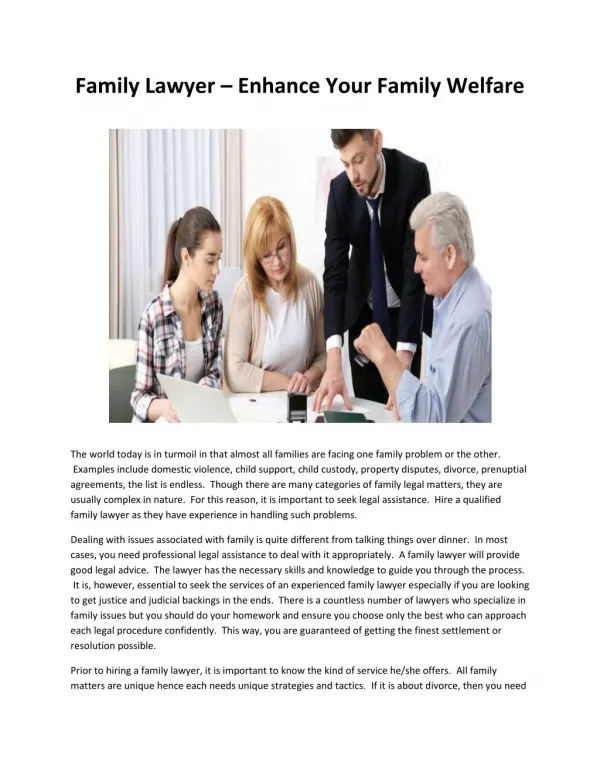 Family Lawyer – Enhance Your Family Welfare